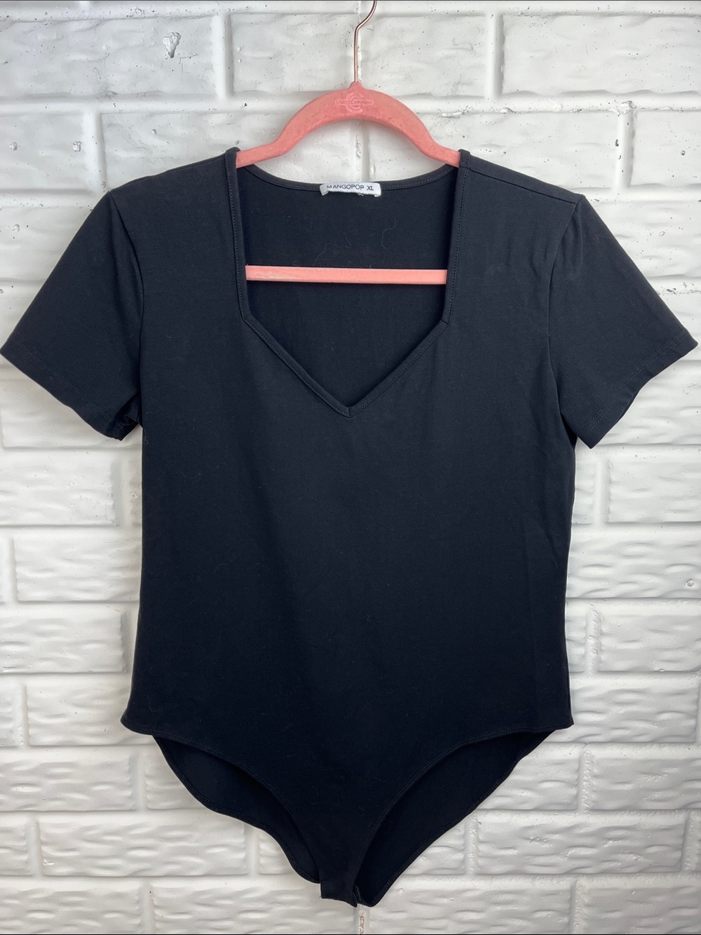 MANGOPOP BODYSUIT BLACK SQUARE V NECK FULL COVERAGE BEHIND SZ XL NWOT